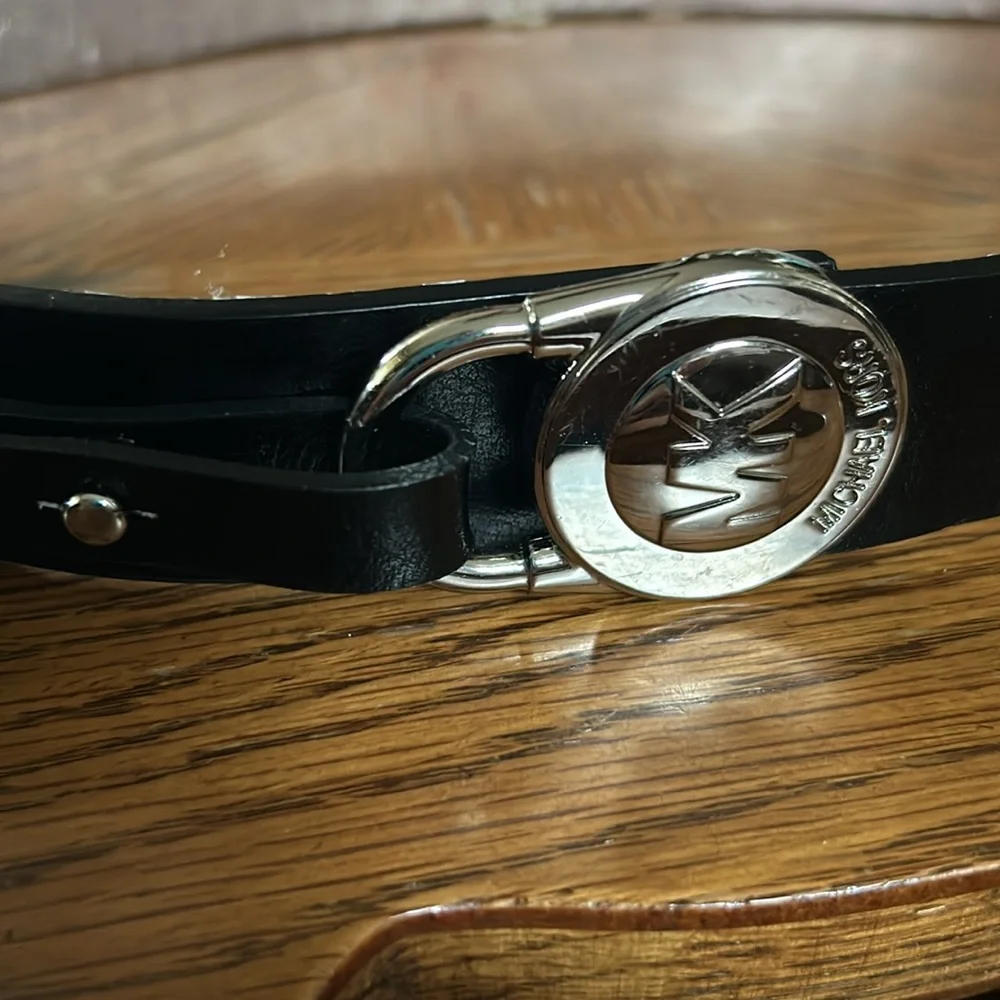 Black Leather Padlock Style Logo Buckle Belt